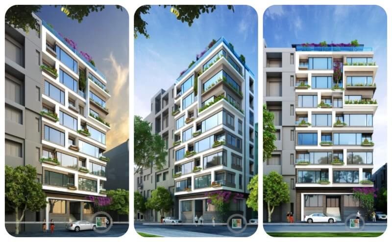 Thiết kế kiến trúc nhà phố văn phòng 2 mặt tiền 8 tầng tại phố Trấn Vũ Ba Đình Hà Nội